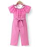 Mark & Mia Half Sleeves Solid Color Jumpsuit with Belt & Frill Detailing - Fuchsia