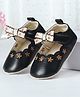 Cute Walk by Babyhug Velcro Closure Booties with Floral Embroidery & Bow Applique - Black
