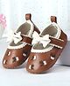 Cute Walk by Babyhug Velcro Closure Booties with Floral Embroidery & Bow Applique - Brown