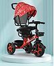 Babyhug Plug & Play Tricycle with Parental Push Handle & Foldable Canopy - Red| Foldable Footrest| Non Slip Pedal| High Backrest| Storage Basket| Removable Safety Rail & Harness| Cushion Seat