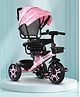 Babyhug Plug & Play Tricycle with Parental Push Handle & Foldable Canopy - Pink| Foldable Footrest| Non Slip Pedal| High Backrest| Storage Basket| Removable Safety Rail & Harness| Cushion Seat