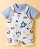 WOW Clothes Cotton Knit Half Sleeves T-Shirt & Dungaree Style Romper with Tiger Print - Light Blue & White