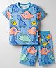 WOW Clothes Sinker Knit Half Sleeves Co-ords T-Shirt and Shorts Set With Dino Print - Light Blue