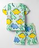 WOW Clothes Sinker Knit Half Sleeves Co-ords T-Shirt and Shorts Set With Dino Print - Light Green