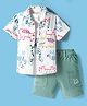 WOW Clothes Sinker Knit Half Sleeves Shirt & Shorts Set With Inner T-Shirt Animal Print- White & Teal Blue