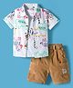 WOW Clothes Sinker Knit Half Sleeves Shirt & Shorts Set With Inner T-Shirt Animal Print- Light Brown