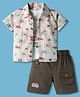 WOW Clothes Poplin Knit Half Sleeves Shirt & Shorts Set with Inner Tee & Vehicle Print - Cherry Red