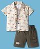 WOW Clothes Poplin Knit Half Sleeves Shirt & Shorts Set with Inner Tee & Vehicle Print - Cream