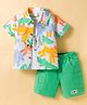 WOW Clothes Poplin Knit Half Sleeves Shirt & Shorts Set with Inner Tee & Animal Print - Green
