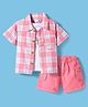 WOW Clothes Poplin Knit Half Sleeves Checkered Shirt & Shorts Set with Inner Tee - Pink