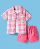 WOW Clothes Poplin Knit Half Sleeves Checkered Shirt & Shorts Set with Inner Tee - Pink