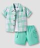 WOW Clothes Poplin Knit Half Sleeves Checkered Shirt & Shorts Set with Inner Tee - Sea Green