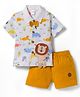 WOW Clothes Cotton Knit Half Sleeves Polo T-Shirt & Shorts Set with Animal Print Bow Applique & Patch Detailing - Yellow