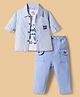 WOW Clothes Sinker Knit Full Sleeves Textured Shirt & Pant Set With T-Shirt - Blue