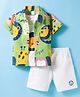 WOW Clothes Poplin Knit Half Sleeves Shirt & Shorts Set with Inner Tee & Animal Print - Green