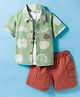 WOW Clothes Poplin Knit Half Sleeves Shirt & Shorts Set with Inner Tee & Print - Olive Green