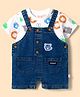 WOW Clothes Sinker Knit Dungaree & Half Sleeves T-Shirt With Animal Print & Patch - Light Blue