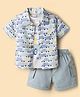 WOW Clothes Poplin Woven Half Sleeves Shirt & Shorts Set With Inner Tee & Car Print - Multicolor