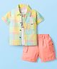 WOW Clothes Sinker Knit Half Sleeves Checkered Shirt & Shorts Set with Inner Tee - Peach