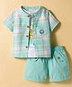 WOW Clothes Sinker Woven Half Sleeves Checks Shirt & Shorts Set With Animal Printed Inner Tee - Sea Green