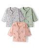 Zero Interlock Knit Full Sleeves Animal Printed Front Open Vests Pack of 3 - Silver Peach & Green