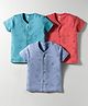 Zero Interlock Knit Half Sleeves Front Open Vests with Vehicle Print Pack of 3 - Coral Sky Blue & Turquoise