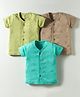 Zero Interlock Knit Half Sleeves Front Open Vests with Vehicle Print Pack of 3 - Sea Green Light Brown & Limegreen