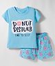 Smarty Girls Sinker Knit Half Sleeves Shorts Night Suit with Donuts Prints - Light Blue