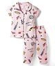 Smarty Girls Sinker Knit Half Sleeves Shirt & Pyjama Co-Ord Night Suit With New York City Theme Print - Pink