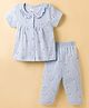 Smarty Girls Sinker Knit Half Sleeves Co-ords Top & Pajama Night Suit with Floral Print - Light Blue