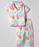 Smarty Girls Sinker Knit Half Sleeves Co-ords Night Suit with Tropical Theme Print - Off White