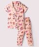 Smarty Girl Sinker Knit Half Sleeves Shirt & Pyjama Co-ord Night Suit with Text Print - Pink