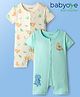 Babyoye 100% Cotton Interlock Knit Half Sleeves Rompers With Dino Print Pack Of 2 - Light Blue & Cream