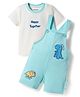 Babyoye 100% Cotton Interlock Knit Dungaree & Half Sleeves Tee With Dino Print - Light Blue