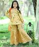 Cutiekins Cotton Blend Woven Full Sleeves Floral Printed Kurta Sharara Set With Dupatta - Yellow & Orange