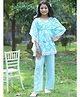 Cutiekins Cotton Woven Half  Sleeves Floral Printed Kaftan Kurta & Pant Set - Sky Blue & White