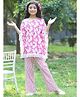 Cutiekins Cotton Woven Half  Sleeves Floral Printed Kaftan Kurta & Pant Set - Neon Pink & White