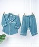 A Toddler Thing 100% Crinkled Muslin Knit Full Sleeves Solid Night Suit Set - Blue