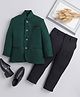 Jeet Ethnics Knit Full Sleeves Solid Jodhpuri Coat & Pant Set - Green