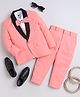 Jeet Ethnics Knit Full Sleeves Solid 4 Piece Party Suit Set With Bow - Peach