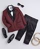 Jeet Ethnics Knit Full Sleeves Textured 4 Piece Party Suit Set With Bow - Red