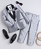 Jeet Ethnics Knit Full Sleeves Checked Coordinating 4 Piece Party Suit Set With Bow - Grey