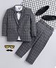 Jeet Ethnics Knit Full Sleeves Checked 4 Piece Party Suit Set With Bow - Grey