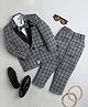 Jeet Ethnics Knit Full Sleeves Checked 4 Piece Coordinating Party Suit Set With Bow - Grey