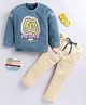 LTZ CLUB Cotton Blend Knit Full Sleeves Pronto Text Printed Tee & Pant Set - Blue