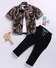 LTZ CLUB Cotton Blend Woven Full Sleeves Abstract Printed Shirt & Pant With Tee Set - Brown