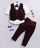 LTZ CLUB Cotton Blend Woven Full Sleeves Abstract Embroidered 3 Piece Party Suit Set With Bow - Maroon