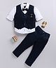 LTZ CLUB Cotton Blend Woven Full Sleeves Abstract Embroidered 3 Piece Party Suit Set With Bow - Navy Blue