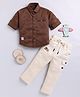 LTZ CLUB Cotton Blend Woven Full Sleeves Abstract Printed Shirt & Pant Set - Brown