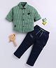 LTZ CLUB Cotton Blend Woven Full Sleeves Letters Embroidered Shirt & Pant Set - Green